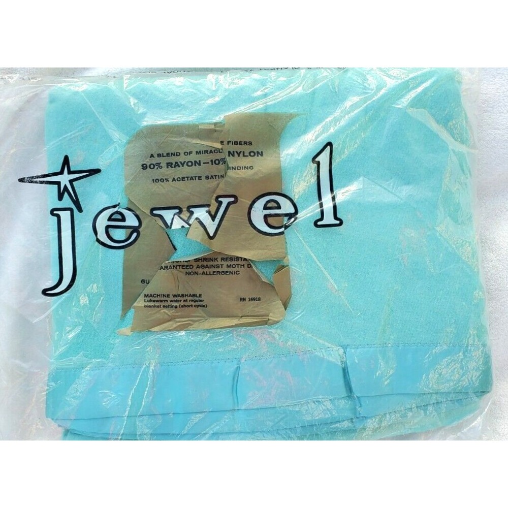 Jewel Blanket Twin or Double 72X84 Teal NOS W/O Tags Rip In Plastic Vintage